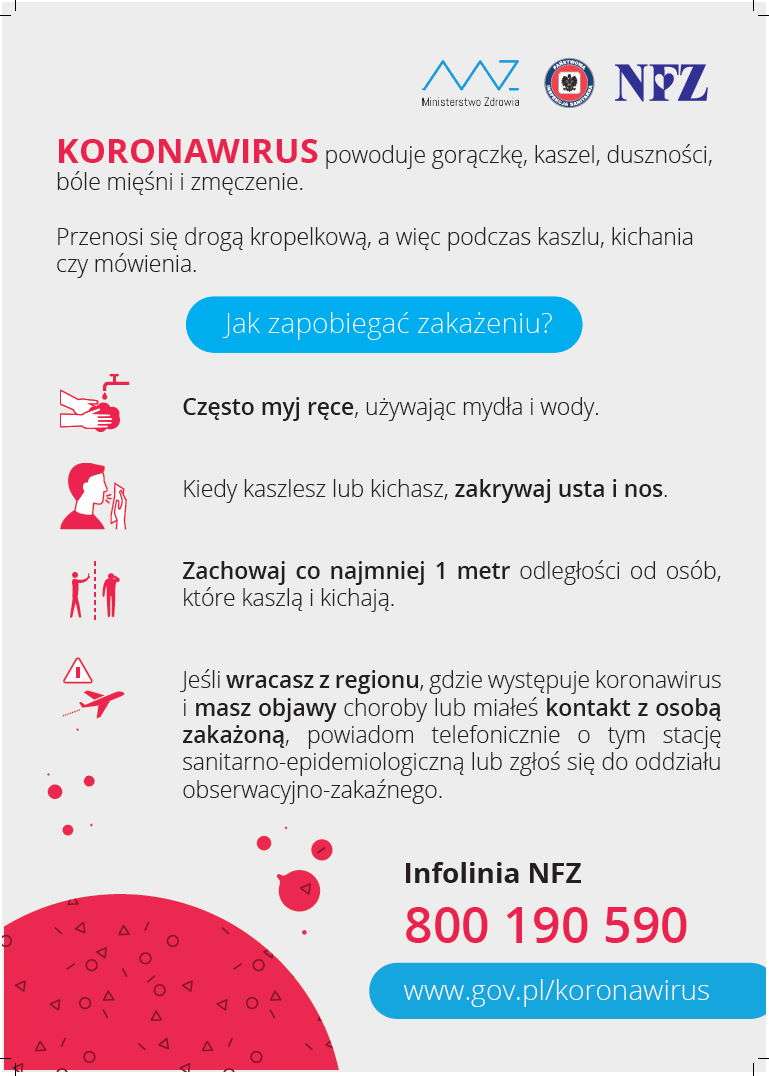 Plakat przygotowany przez Ministerstwo Zdrowia dot. koronawirusa